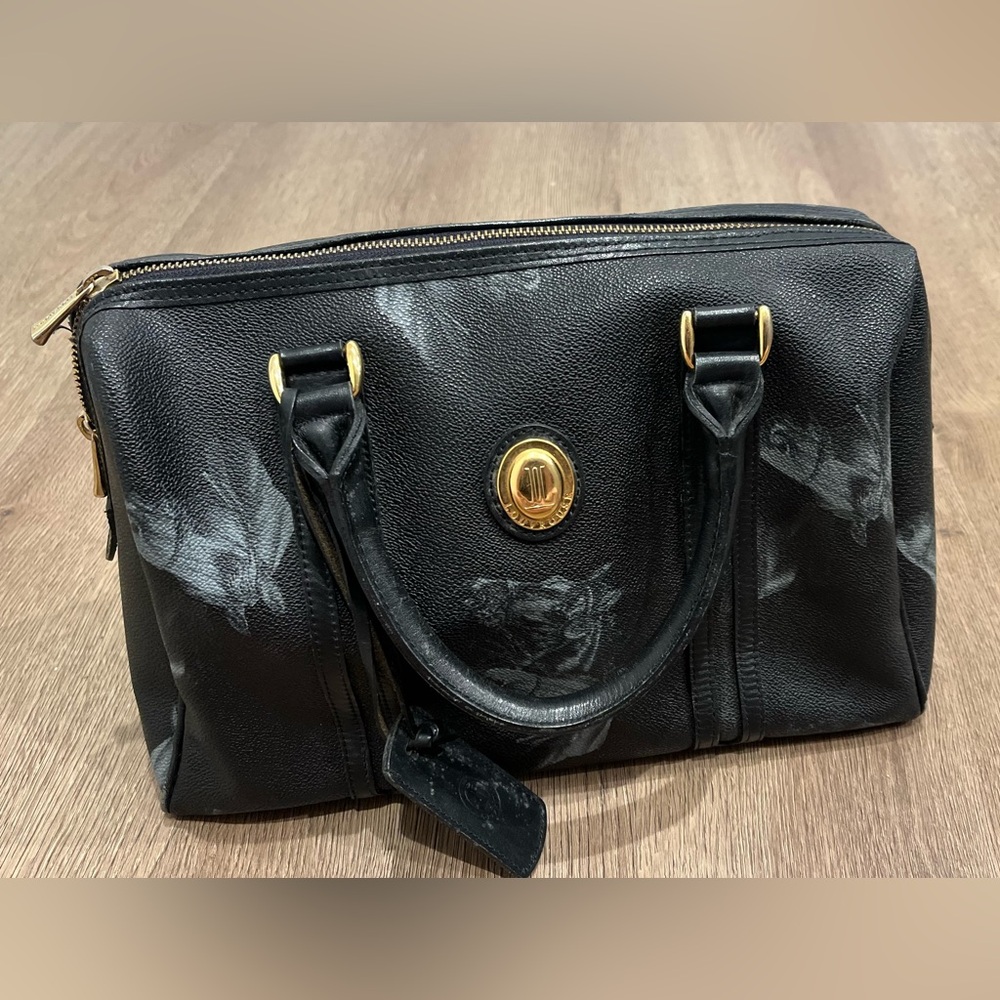 Louvrouse Vintage Boston Bag Black Horse Pattern 13 x 8 x 6 inch